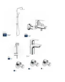 [GRS1153] GROHE Bundle 153 ( Basin Mixer + Shower Mixer + Rain Shower Set + 3 angle Valves +Chrome shattaf )  