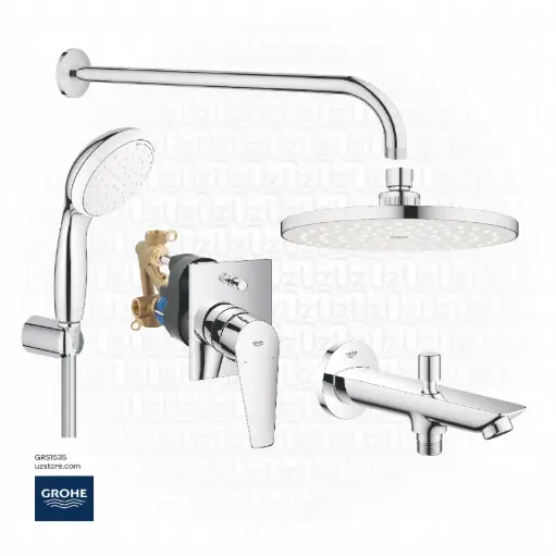 [GRS1535] GROHE Concealed Shower Bundle 535 (BauEdge Square OHM set bath  +Concealed body+ Head Shower 20 cm + shower arm 40 cm +Hand Shower set +Bath spout with diverter)   