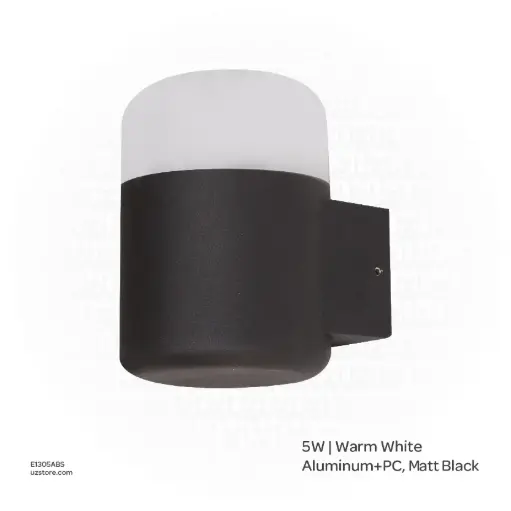 [E1305ABS] أوبتارا إضاءة جدارية خارجية - 5W واط، 3000-3500K، ألومنيوم+بولي كربونات، أسود مطفي SH-W21019R-1