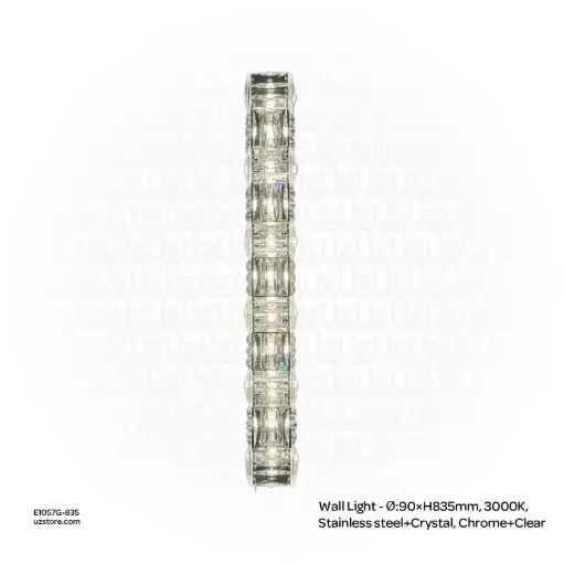 [E1057G-835] OPTARA Wall Light - Ø:90×H835mm, 3000K, Stainless steel+Crystal, Chrome+Clear 88165-11