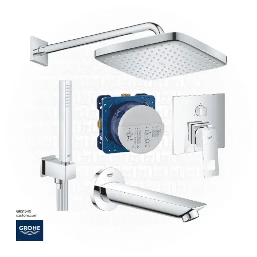 [GRS1540] GROHE Concealed Shower Bundle 540 (GROHE Eurocube 3-Mixer +Tempesta 250 Cube  +Bau Cosmopolitan Bath spout+ Euphoria Cube Stick Wall holder set)  