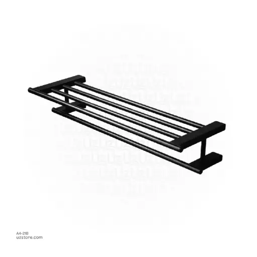 [A4-21B] Black Double towel rack 66x21x11.5 cm Brass & stainless steel