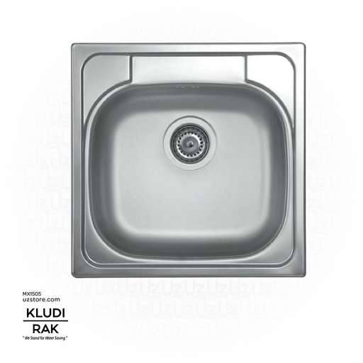 [MX1505] KLUDI RAK Inset Sink 48X48 Single Bowl Single Drainer S.S 304 Satin finish 3.5" Waste with siphons RAK90840