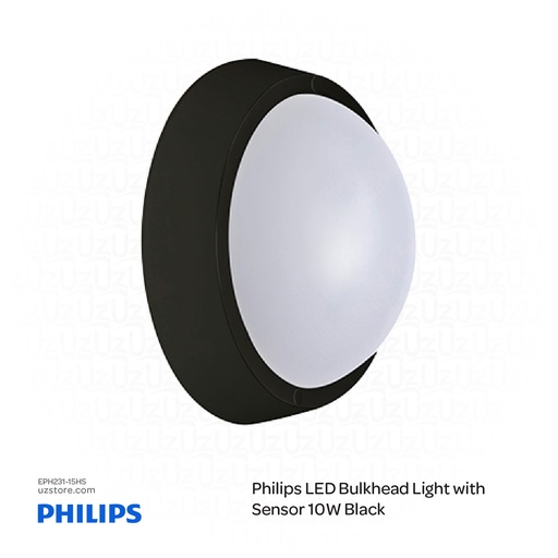 [EPH231-15HS] PHILIPS LED Bulkhead Light with Sensor Black WL008C10W 