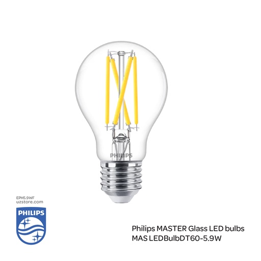 [EPH5.9YF] PHILIPS Master LED Glass Filemental Lamp Bulb
 DT Dimmable 5.9-60W E27 927 A60CL G , 929003010382