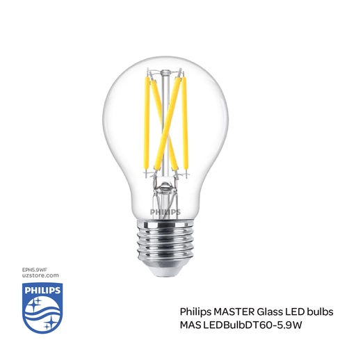 [EPH5.9YF] PHILIPS Master LED Glass Lamp Bulb
 DT5.9-60W E27 927 A60CL G , 929003010382
