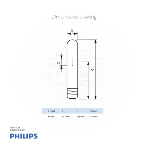 [EPH400H] PHILIPS Quartz Metal halide lamps with Clear outer Bulb MASTER HPI-T Plus 400W/645 E40 1SL/12 928481600096