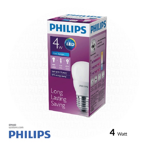 [EPH4D] فيليبس لمبة إضاءة ليد بقوة 4 واط، كلفن 6500 ضوء نهاري بارد أبيض
PHILIPS E27