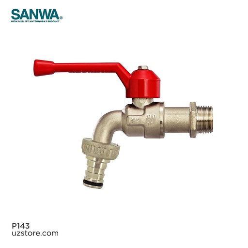[P143] SANWA Cock Ball Tap with Hose 1"