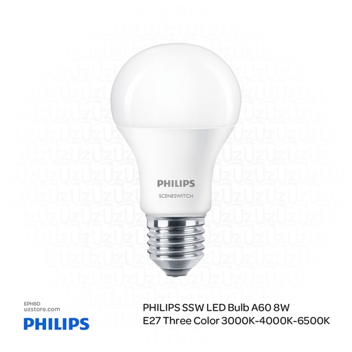 [EPH8D] PHILIPS SSW LED Lamp Bulb A60 E27 Three color 3000K-4000K-6000K 8W 