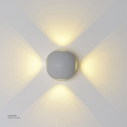 [E1301VW] مصباح جدار خارجي أبيض كروي اناره صفراء LED 4*3W
