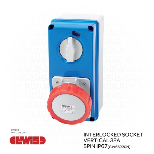 [EG1019] GEWISS Interlocked Socket Vertical 32A 5PIN IP67(GW66220N)
