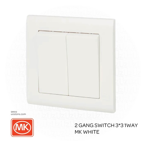 [SMK12] 2 gang switch 3*3 1way MK White