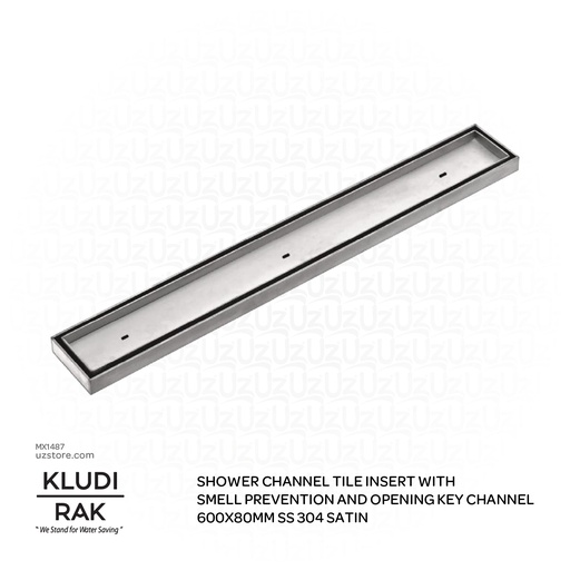 [MX1487] KLUDI RAK Shower Channel Tile Insert with Smell Prevention and Opening Key Channel,
600 x 80 mm SS304 Satin Finish RAK90721