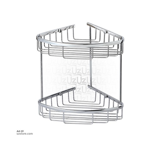 [A4-19] سلة زاوية كروم 2 طبقتين ( 21x21x27 سم ) نحاس وستانلس ستيل