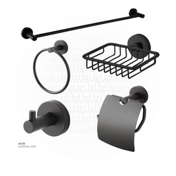 [A67B]  HD BLACK Brass & stainless steel aac Set 5 pcs (Towel bar, Towel ring, Hook , Soap basket, Paper holder) 