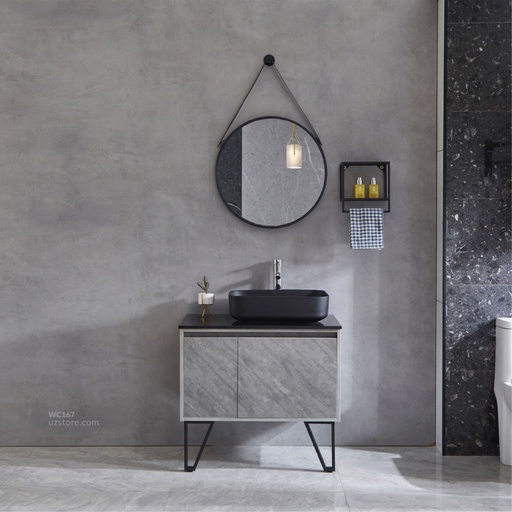 [WC167] مغسلة بخزانة ومرآة وخزانة جانبية صغيرة  Naples (70CM)