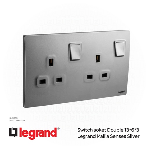 [SLM66S] Switch soket Double 13*6*3 Legrand Mallia Silver