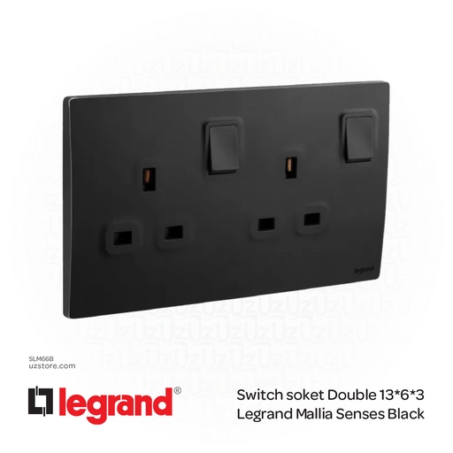 [SLM66B] Switch soket Double 13*6*3 Legrand Mallia Black