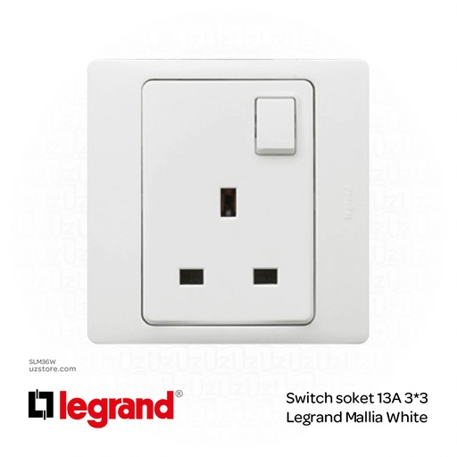 [SLM36W] Switch soket 13A 3*3 Legrand Mallia White