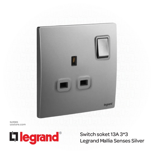 [SLM36S] Switch soket 13A 3*3 Legrand Mallia Silver