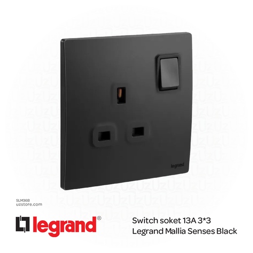 [SLM36B] Switch soket 13A 3*3 Legrand Mallia Black