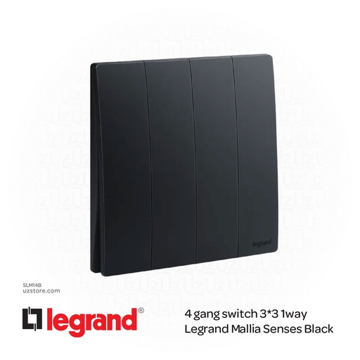 [SLM14B] 4 gang switch 3*3 1way Legrand Mallia Black