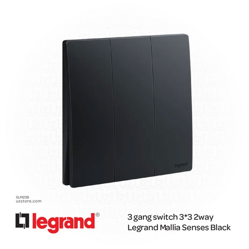 [SLM23B] 3 gang switch 3*3 2way Legrand Mallia Black