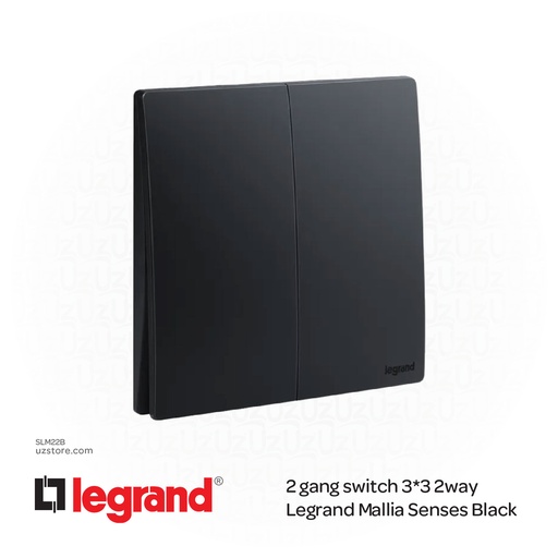 [SLM22B] 2 gang switch 3*3 2way Legrand Mallia Black