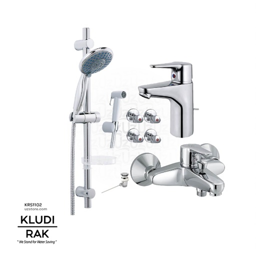 [KRS1102] KLUDI RAK Bundle ( Basin Mixer + Shower Mixer + Shower Kit +Shattaf+4 Angle valves )