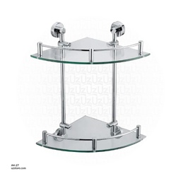 [A4-27] Chrome Corner Double Glass shelf 27x27x40cm Brass & stainless steel CD9225