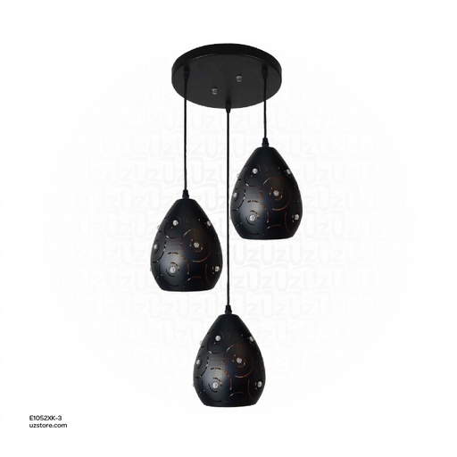 [E1052XK-3] Black Triple Pendant Light E27 7923/3