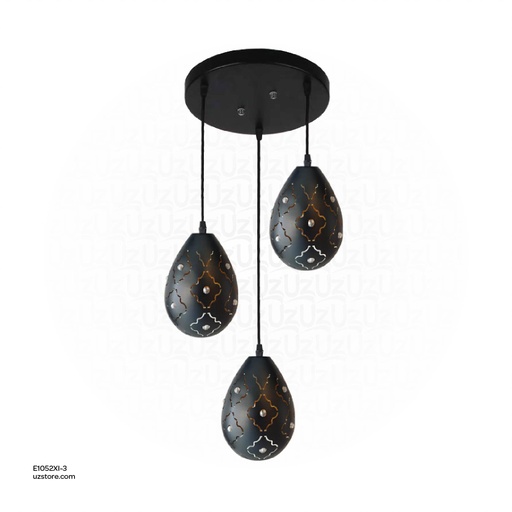 [E1052XL-3] Black Triple Pendant Light E27 7956/3