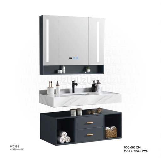 [WC188] WashBasin Cabinet With led mirror cabinet RF-4851 dark grey 100*50