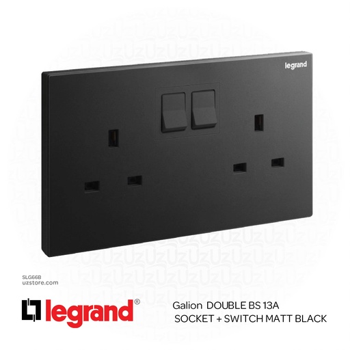 [SLG66B] Legrand Galion MATT BLACK DOUBLE BS 13A SKT+SWITCH