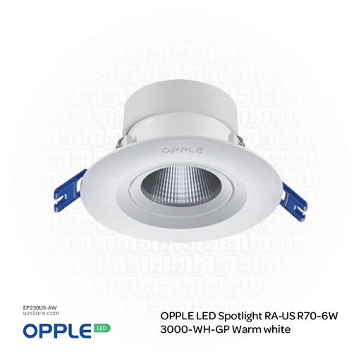 [EP230US-6W] أوبل مصباح إضاءة سبوت لايت ليد 6 واط 3000 كلفن بدرجة حرارة ،3000 كلفن لون ضوء أبيض دافئ
OPPLE LED RA-US R70-WH-GP