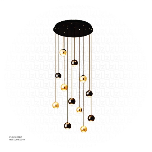 [E1041X-12BG] Chandelier 9775/12 BK+GD LED 3000K    D10CM D50 H150 96W