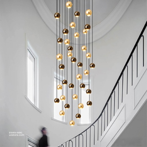 [E1041X-66BG] Chandelier 9775/66 BK+GD LED 3000K D8CM D100CM H800 528W