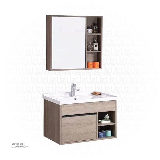 [WC100-80G] Wash Basin With Cabinet & Mirror with shelf0 80 CM Grey 8820-80
