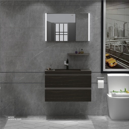 [WC210] Rock Slab WashBasin With Polywood Cabinet, LED Mirror and Polymarble Shelf KZA-2103080 800*480*530