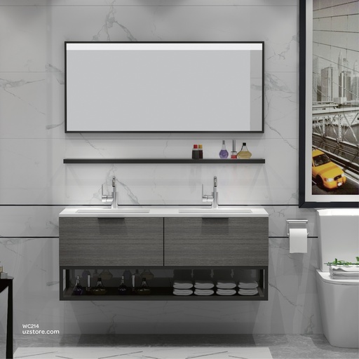 [WC214] Double WashBasin with Polywood Cabinet, Led Mirror, and Tempered Glass Shelf  KZA-2019120 1200*500*540