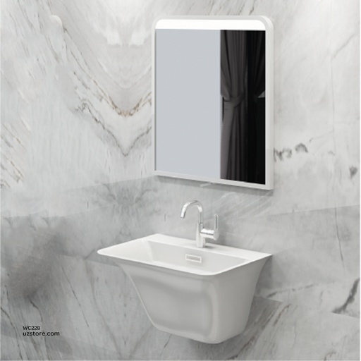 [WC228] PolyMarble WashBasin, LED Mirror and Shelf KZA-1855060 600*450*350