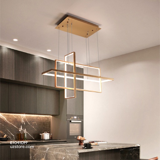 [E1041DH] مصباح تعليق LED مستطيل 80W YC606 ذهبي 