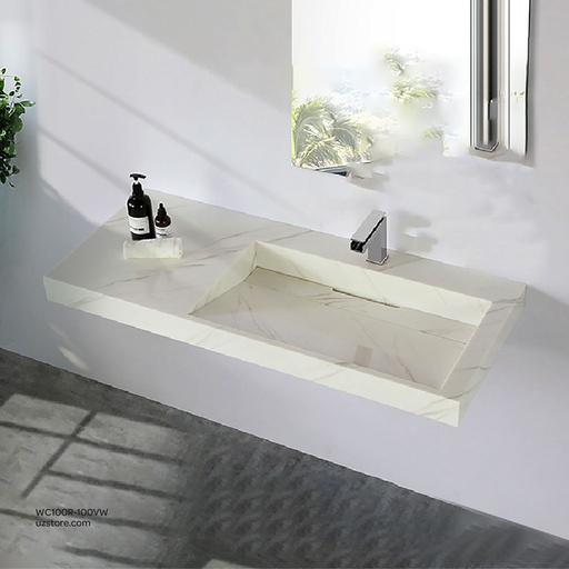 [WC100R-100VW] Sintered stone basin Sink on Right side 100S-R  Volakas white  100x50x13cm