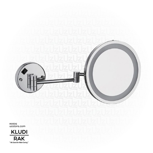 [MX1516] KLUDI RAK 8" Round Vanity Mirror with LED Magnifying mult iple:3 Brass Chrome  Plated RAK90940